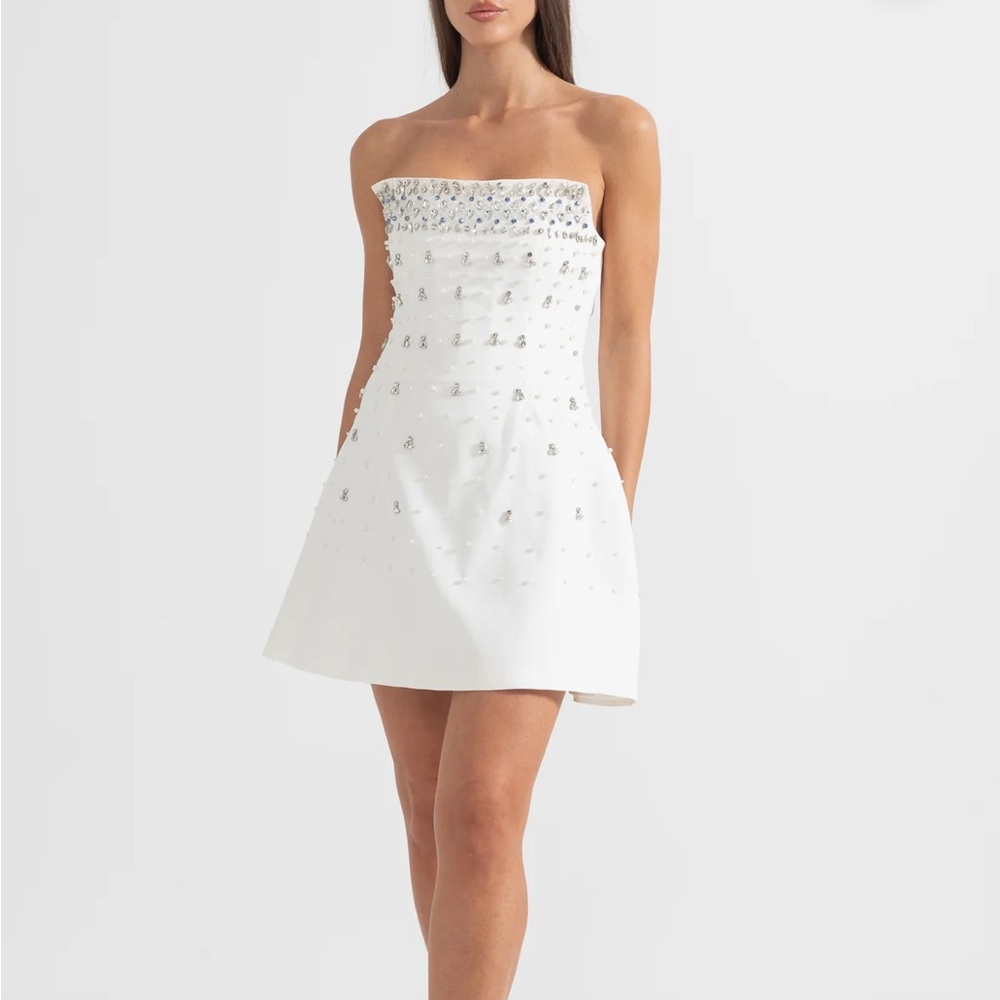 White Strapless Embellished Mini Dress for Weddings